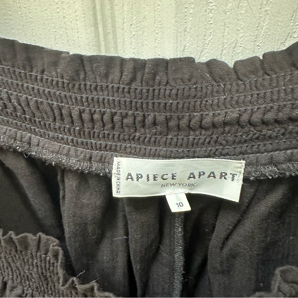 Apiece Apart Tewa Dress 10 Black Cotton Gauze Mini Tassel Square Neck Boho Chic - Picture 2 of 6